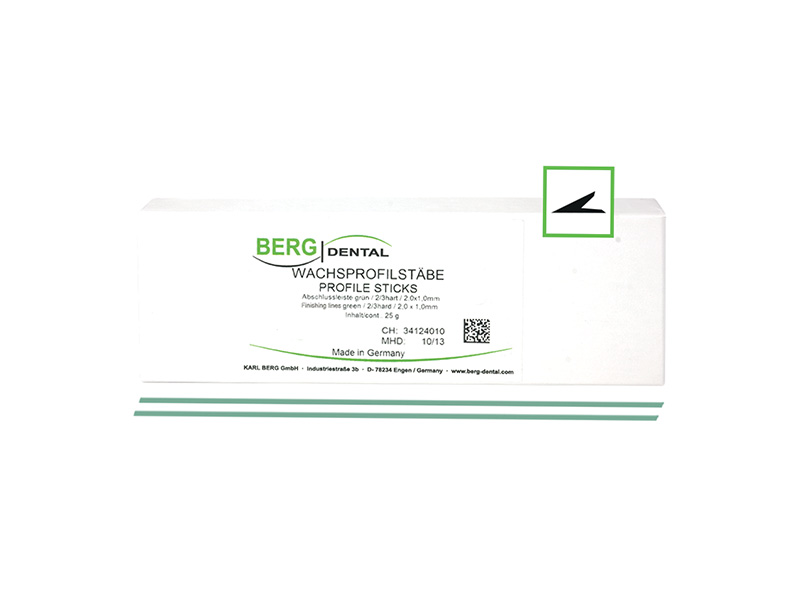 Tiges en cire profilée ligne d'arret vert semi dur 2,00 x 1,00 mm - 25 g